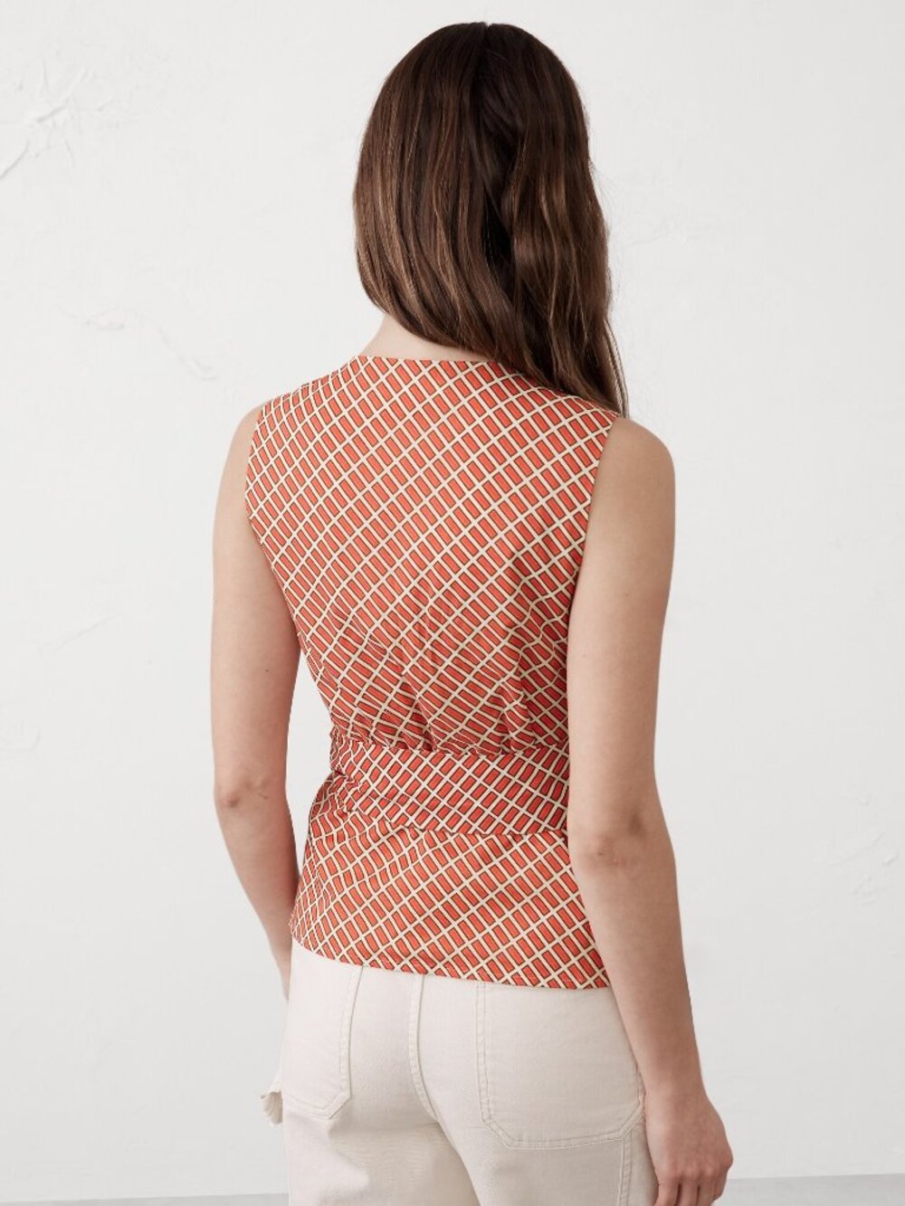 2/$30 Banana Republic Wrap Voile Top Orange Geo Medium #A2518 - Picture 6 of 11